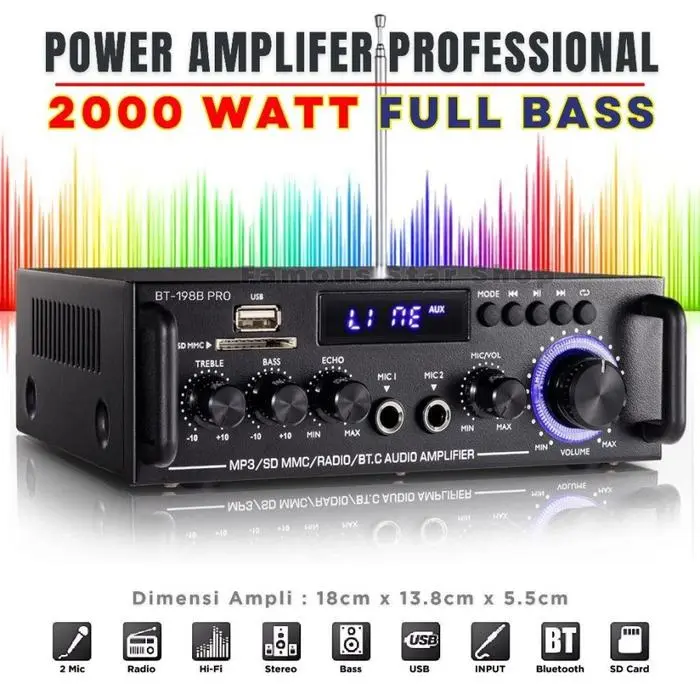 SERBA COD Power Amplifier Daya 1000w+1000w Original Fleco BT-198B Pro Bluetooth Penguat Suara Big Sound Full Bass
