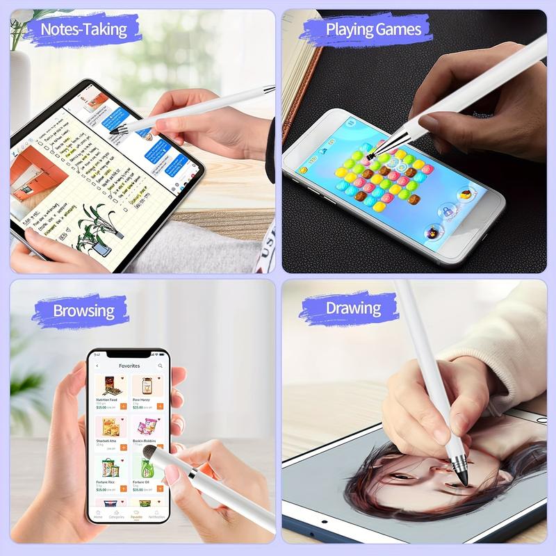 Product Introduction of 3-in-1 Stylus Pen for Touch Screen, High Precision and Sensitivity, Suitable for iPhone/iPad/Android Tablets, Compatible with All Touch Screens Black/White 3