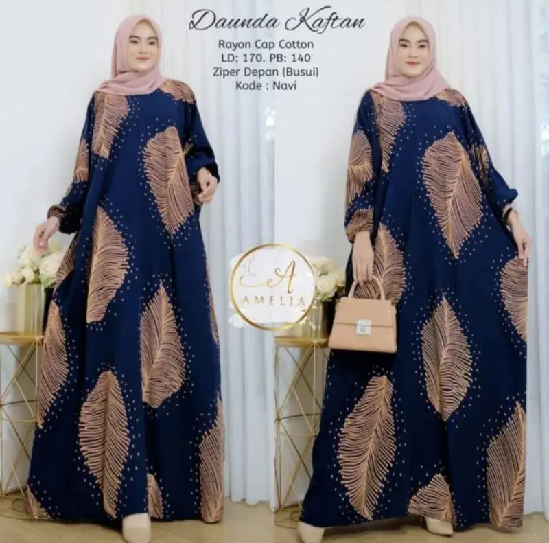 Gamis Kaftan Daunda Jumbo Alsize Rayon Premium ld 150 muat bb sampai 125 kg formal muslim Nyaman Panjang 2