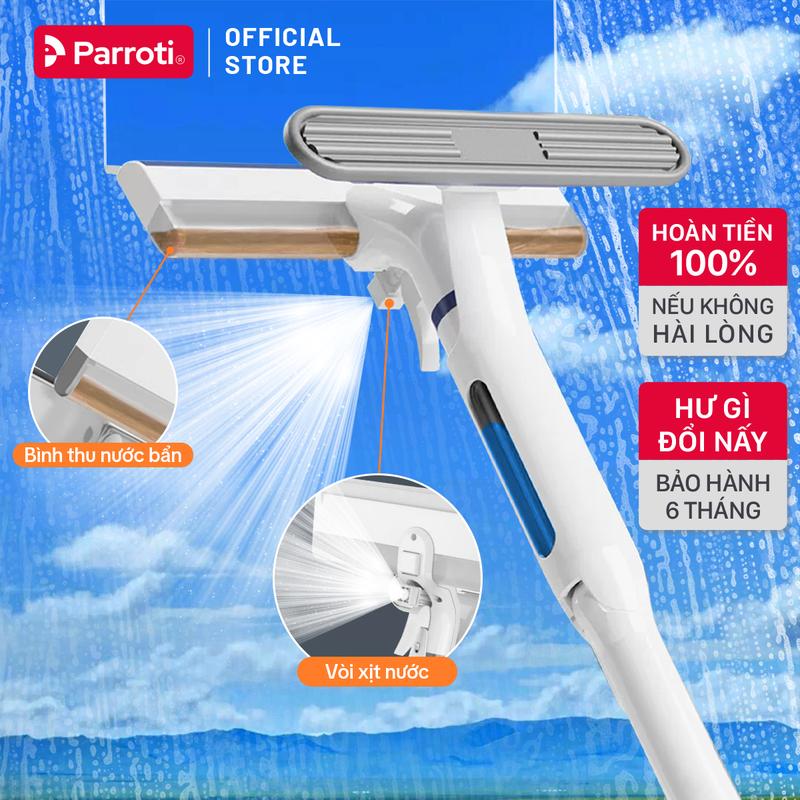 Cây Lau Kính Gạt Chùi Kính 4 Trong 1 Thu Nước Bẩn Xịt Nước Phun Sương Cán Nhôm Tăng Giảm Độ Dài Parroti Shiny SN04