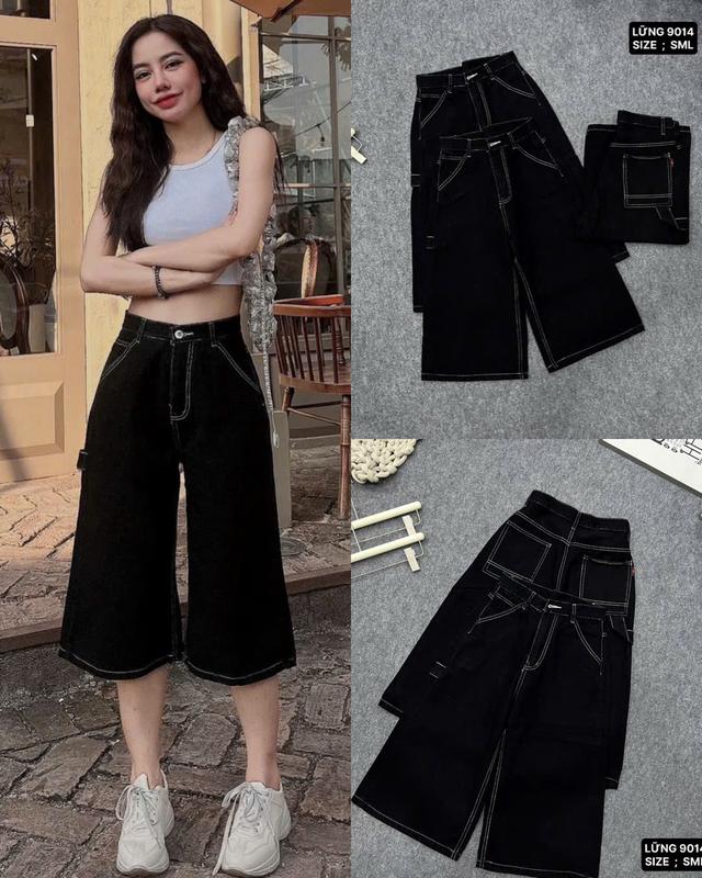 (MÃ HOTTREN) Quần Short Jean  Ngố Nữ Lửng Ống Rộng ,Quần Bò Rách Lưng Cạp Cao ULZZANG Hot 2025