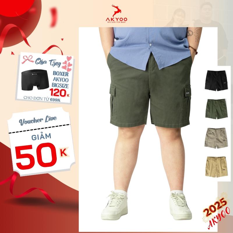 Quần short kaki big size nam AKYOO 80-130kg, quần sooc kiểu dáng túi hộp, co giãn, cao cấp Menswear Có Túi
