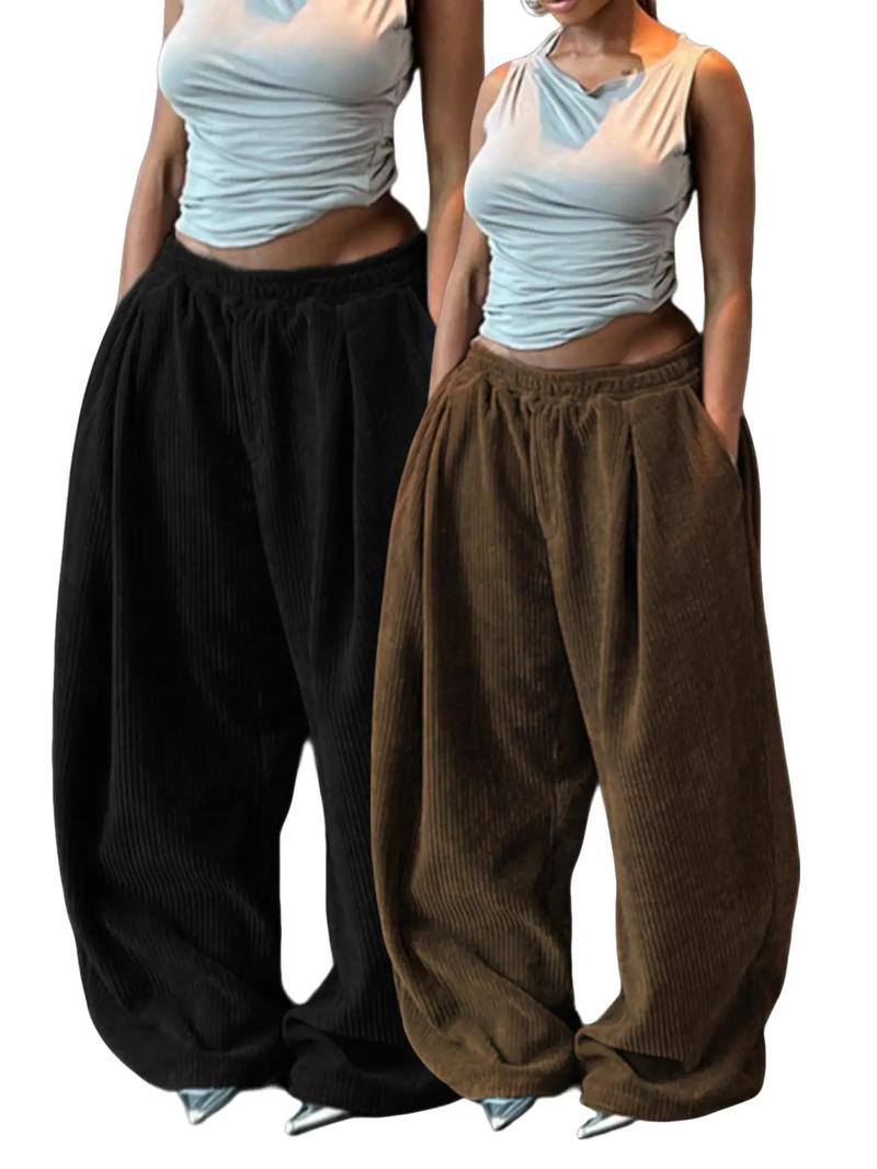 Product Introduction of Women's Solid Drawstring High Waist Wide Leg Pants, Fashion Casual Straight Leg Trousers for Spring & Fall, Women's Bottoms for Daily Outdoor Wear, Baggy Pants 13