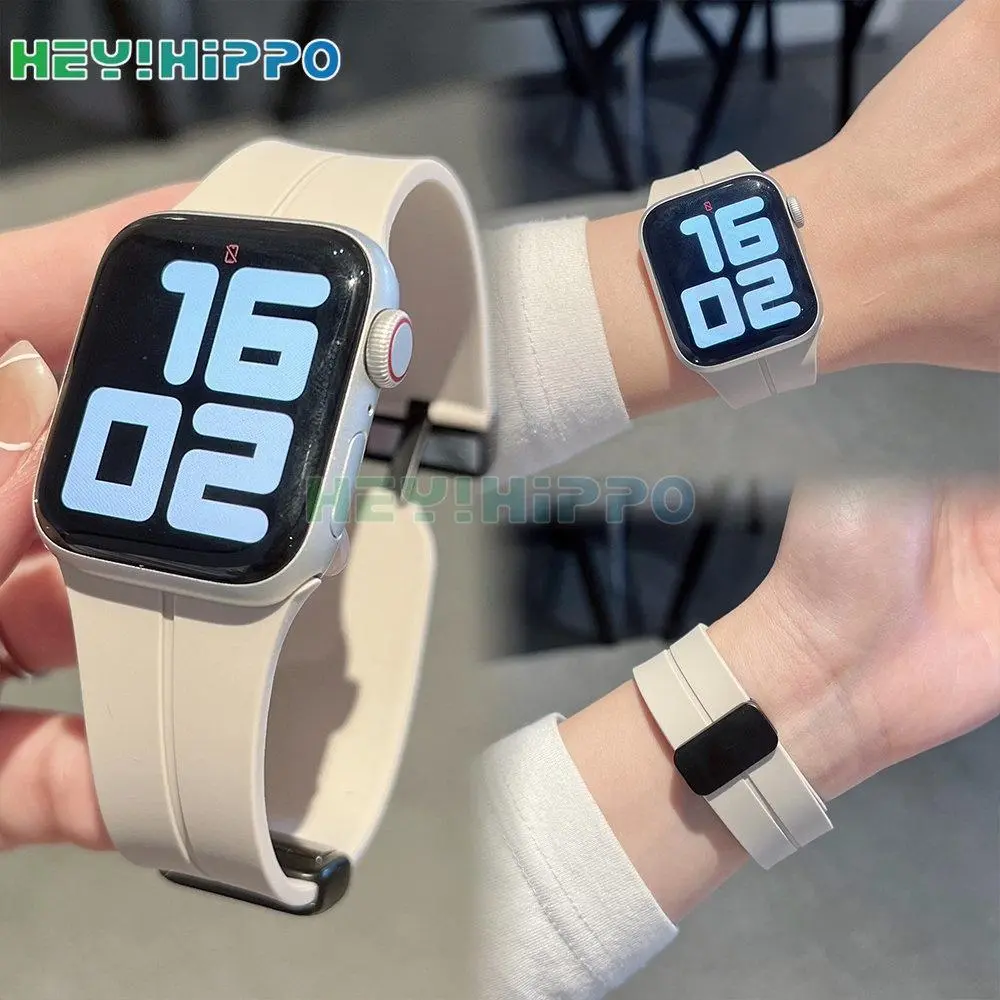 Dây Đeo Silicon Từ Tính Gấp Gọn Cho Iwatch Ultra 49Mm, Dây Đeo Đồng Hồ Cho Apple Watch Series 8 7 Se 6 5 4 3 45Mm 41Mm 40Mm 44Mm 42Mm 38Mm