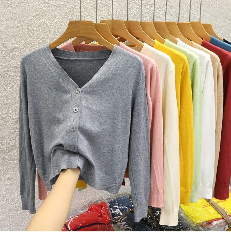 Product Introduction of Áo Khoác Cardigan Dệt Kim, Cổ Chữ V, Ngắn, Dành Cho Nữ, Hàng Mới Về Mùa Thu 2024, Màu Trơn Áo Len Bên Ngoài, Áo Len Dài Tay Women Top 7