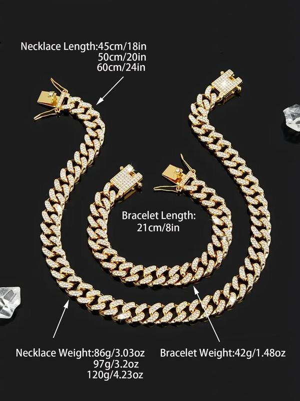 Sparkly Luxury Rhinestone Decor Chain Necklace, Summer Outfits 2024 Hip Hop Punk Style Cuban Chain Necklace, Matching Jewellery for Women for Parties & Gifts 5