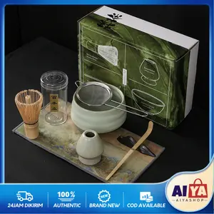 7Pcs/Set Alat Matcha Making Set Matcha Bowl Keramik / Pengaduk Matcha Bambu / Sendok / Matcha Whisk Stand Holder / Saringan / Kain