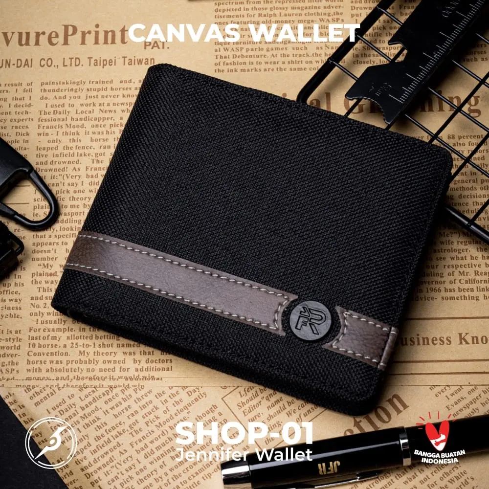 Dompet Pria Bahan Kanvas Kombinasi Kulit PU Premium JSHOP01
