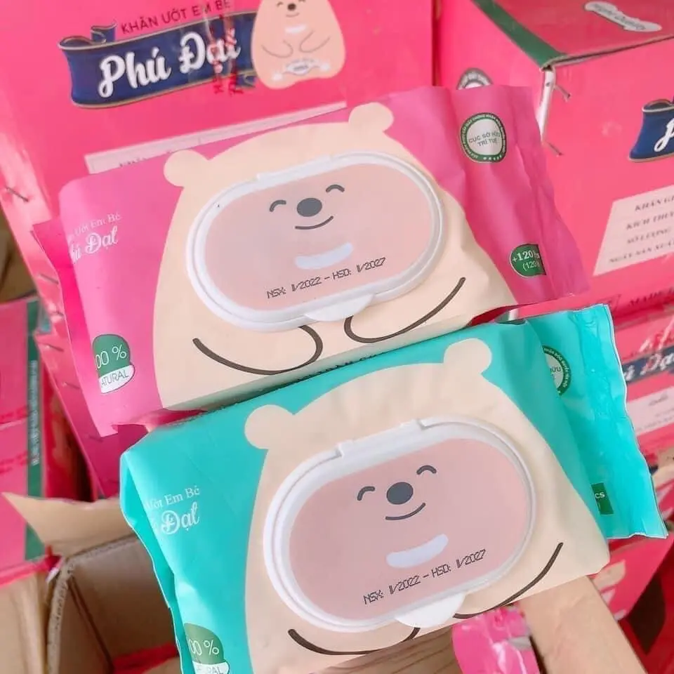 COMBO 10 bịch khăn ướt gấu béo phú đạt (giấy xịn, an toàn cho bé, dày bịch lớn 120 tờ)