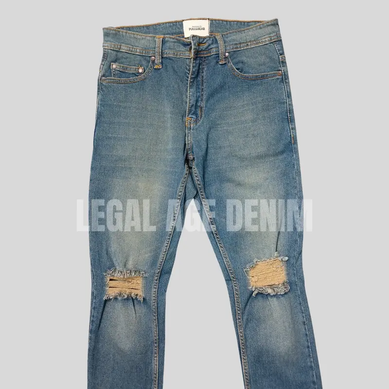 LA RJ-025 Ripped Jeans Blue Retro Whisker Slimfit Skinny Soft Jeans Stretch - Celana Panjang Pria Biru Classic Retro sesuai gambar biru retro 2