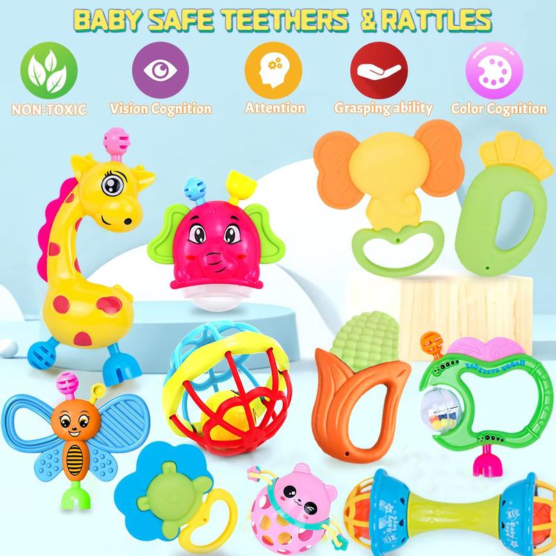 Random Color Baby Rattles Toy, 11pcs Baby Rattles Toy Kit for Fun  Play , Cute Baby Rattle Sensory Nursery Toy Set, Boy Girl Gifts Infant Newborn 5