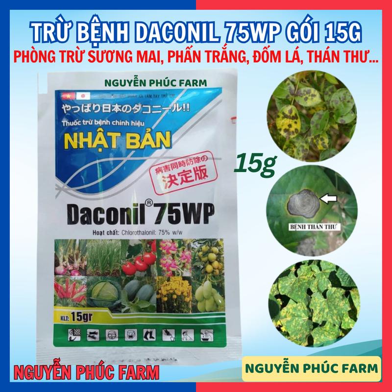 Thuốc Trừ Bệnh Daconil 75WP gói 15g Phòng trừ sương mai phấn trắng đốm lá thán thư... cho cây trồng