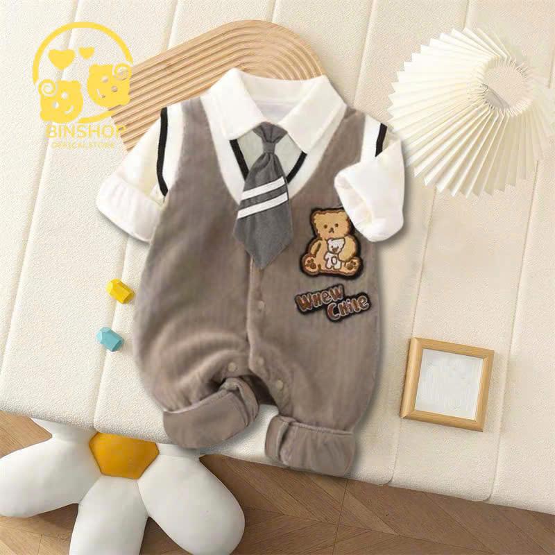 Body công tử dài tay cho bé trai chất Cotton mềm mịn, bodysuit cho bé thu đông liền thân, mẫu quần áo sơ sinh 0-12M