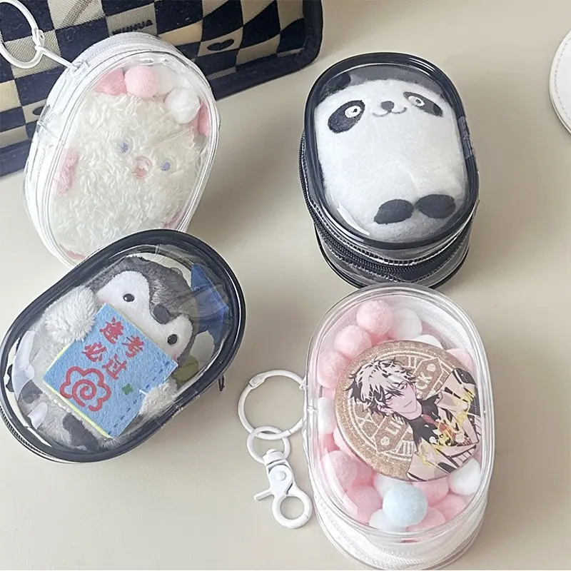 Hộp trưng bày búp bê, trong suốt, túi lưu trữ, hộp bí ẩn, túi Móc Chìa Khóa, túi búp bê dễ thương, có thể được sử dụng để tổ chức, với quả bóng Nhồi Bông, hộp chống bụi 1