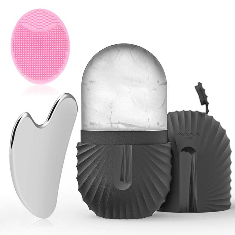 Reusable Skin Care Tools, Ice Roller & Silicone Face Scrubber Brush & Stainless Steel Gua Sha Board, Comfort Personal Beauty Set for Women & Men, Pore Removal 0