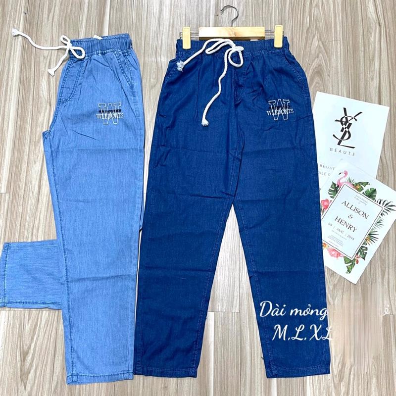Quần jean nữ dài giấy lụa, thêu đùi,  lai bằng, dây rút mềm mại size 40_ 75 kí  Có Túi Women 3