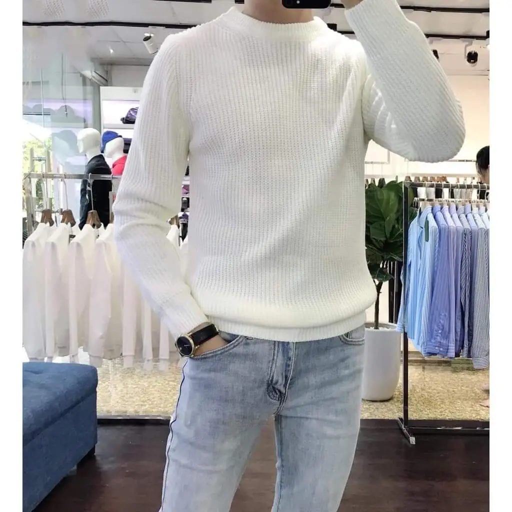 Áo len nam cổ tròn Hàn Quốc TANKA form rộng chất len cotton cao cấp AL1 Menswear Đen