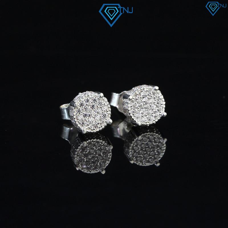 Bông tai nam bạc TNJ mặt tròn bản 6mm đính đá BTA0069