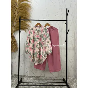 HF - Oneset Isabel Motif Bunga Katun Crincle Setelan Wanita