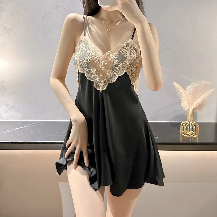 V19 Váy ngủ lụa cao cấp, đầm hai dây đẹp dây điều chỉnh lụa mát mịn sang trọng, kèm quần – Hshine Nữ Dress