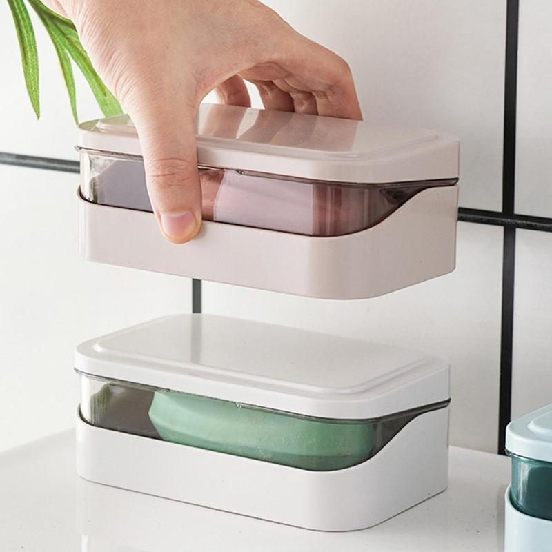 Plastic Bathroom Soap Box With Lids Travel Portable Plate Tray Dish Storage Holder Draining Rack Home Soap Container 3