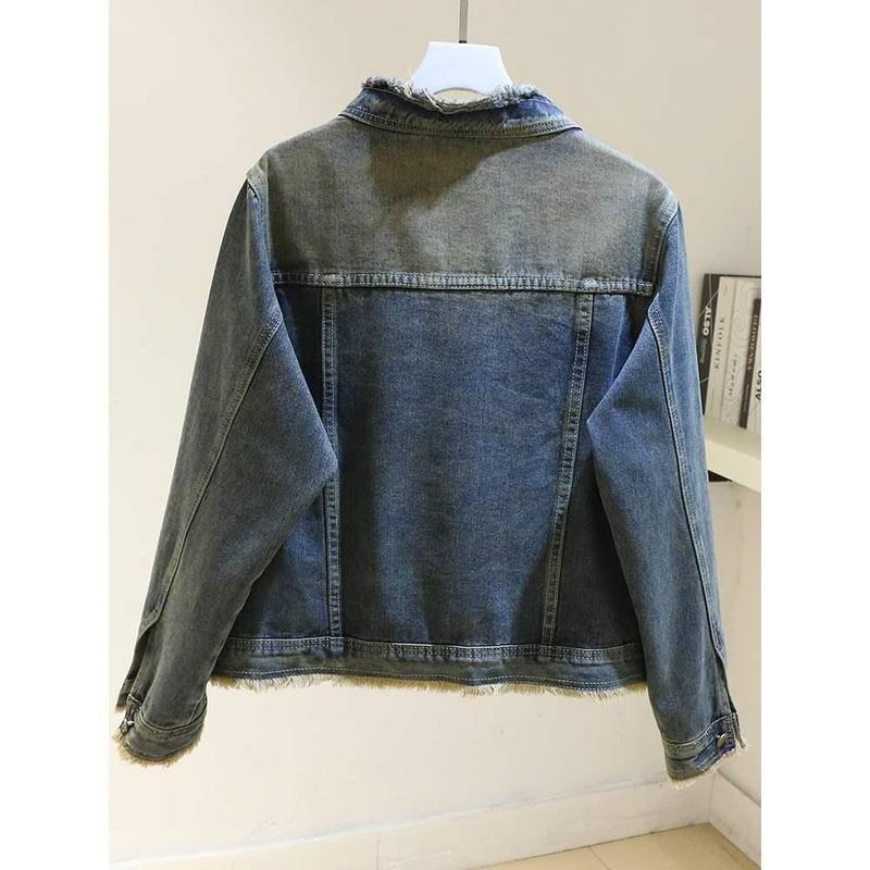 Product Introduction of Retro Fleece denim jacket for women's spring autumn new round neck versatile short casual coats Womenswear Tops 6