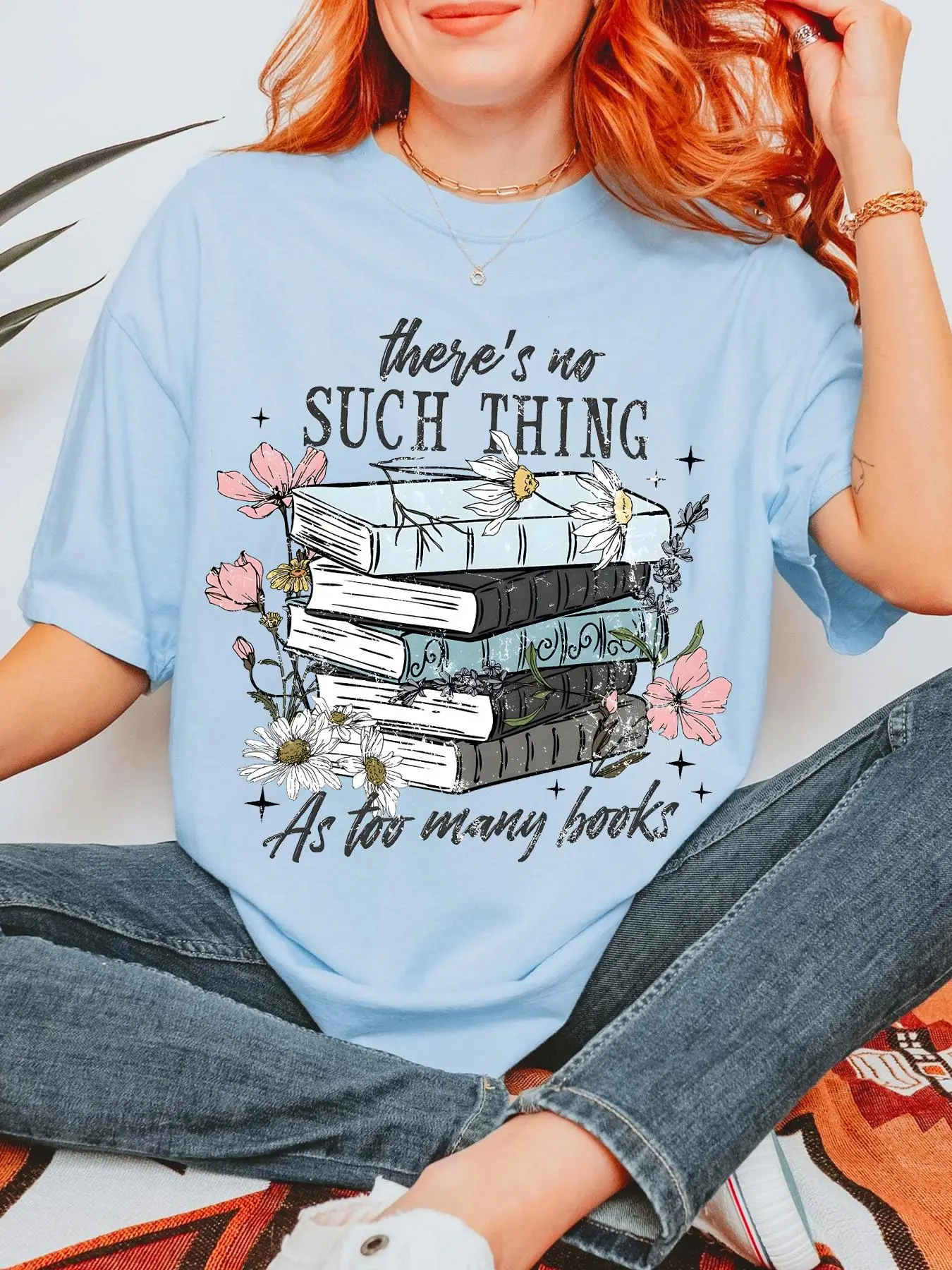 Women's Floral & Book Print Round Neck Tee, Fashion Casual Crew Neck T-shirt for Daily Holiday Vacation Outdoor Wear, Ladies Clothes for Summer