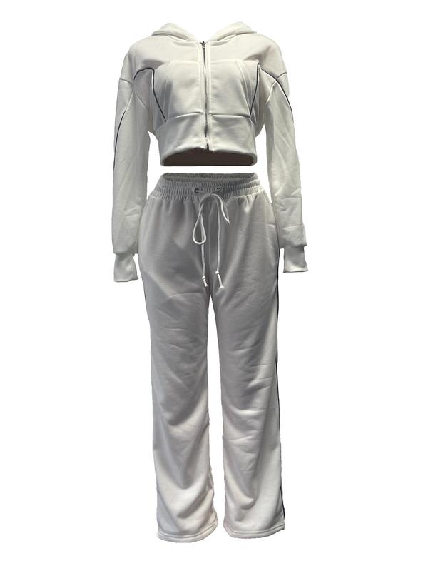 Women Hoodie Set, Women Long Sleeve Cropped Sweatshirt & Pants Two Piece Set for Winter Clothes 1