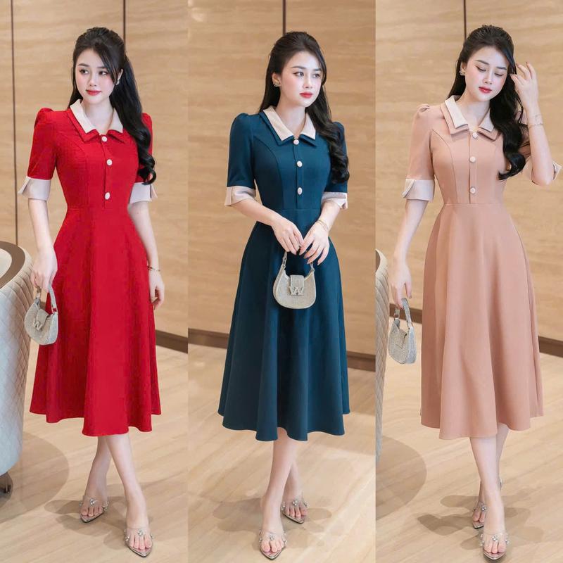 V99 - Váy sơ mi 2 tầng tay lỡ phối 3 cúc, 3 màu thiết kế eo cao mặc che bụng, chất liệu mango nhập khẩu, mát mịn, dài 105cm - Thời trang Đầm Nữ Nhà Min, váy dự tiệc thiết kế Dress Voi