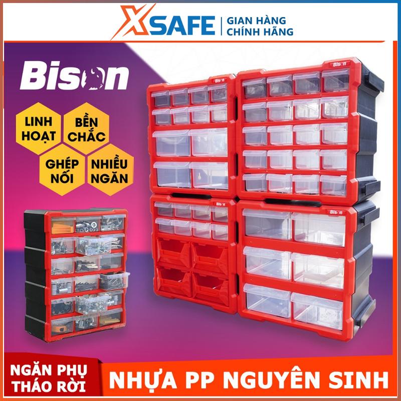 Tủ nhựa đựng dụng cụ kết nối Bison, hộp đựng linh kiện chia ngăn đa dạng, có thể treo tường, ghép nối