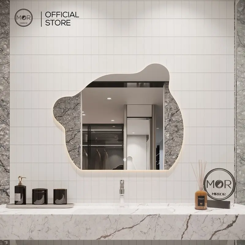 Gương Treo Tường Hình Chú Gấu Decor Phòng Tắm Cao Cấp MOR MIRROR Nhiều kícḣ Thước Đầy Đủ Phụ Kiện Trang Trí Nhà Tráng Gương Trang Trí Đồng Gương Toàn Thân viền màu hồng điều chỉnh được hình trái xoan không thể phá vỡ 5
