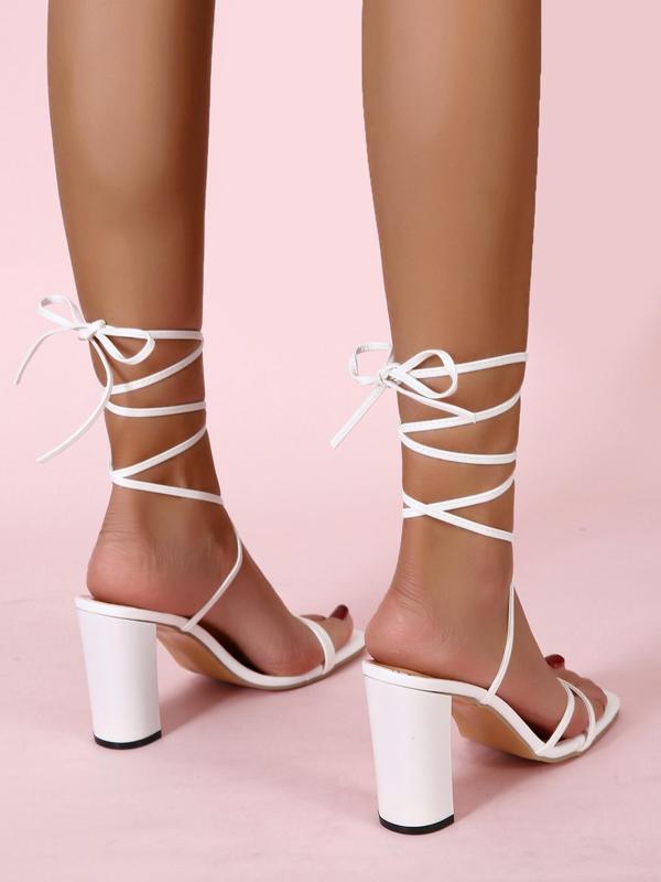 Women's Fashionable Strappy Detail High Heel Sandals, Casual Versatile Square Toe Lace-up Heeled Sandals for Summer, Lightweight Breathable Comfortable Shoes for Daily Wear 1