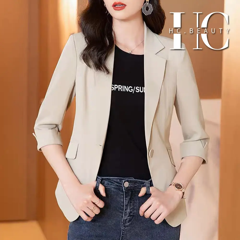 Blazer  for Women Office Coat Thin Suit Jacket Casual Short Three-Quarter Sleeve Blazer Plus Size Ready Sto