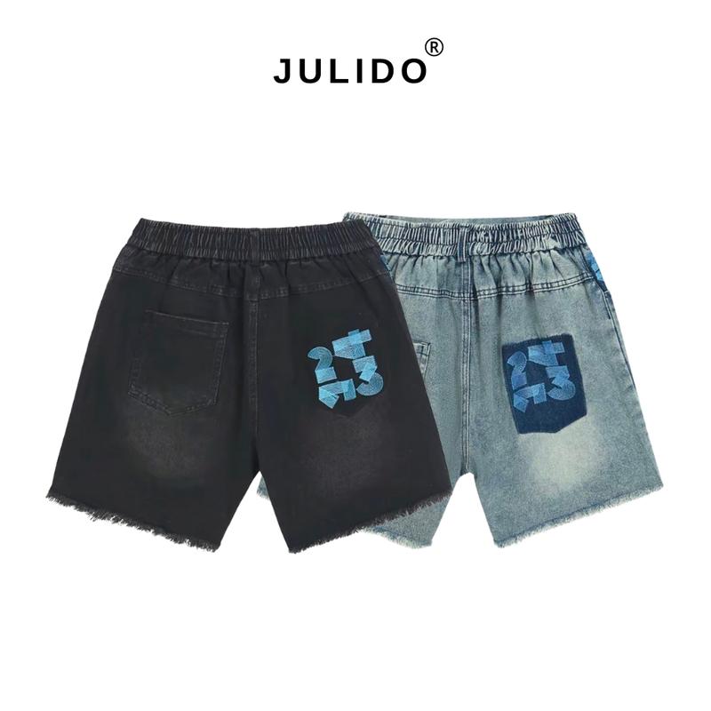 Quần short jean nam nữ JULIDO chất liệu vải jean co dãn khuy cài S Black