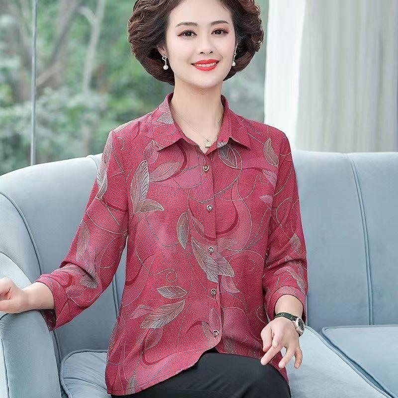 Product Introduction of Áo Sơ Mi Cho Mẹ TRUNG NIÊN, Tay Dài Trung Bình Áo Sơ Mi Hoa Mùa Xuân Mới 2022, Dáng Rộng Vừa Vặn, Áo Cho Bà 2