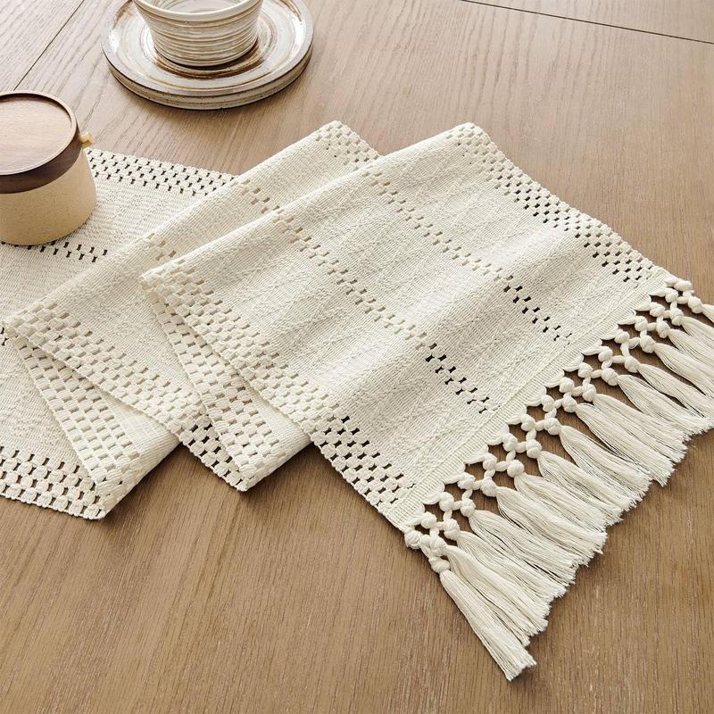 Product Introduction of Boho Style Table Runner, 1 Count Tassel Decor Tablecloth, Table Decoration Supplies for Home Kitchen Dining Room 4