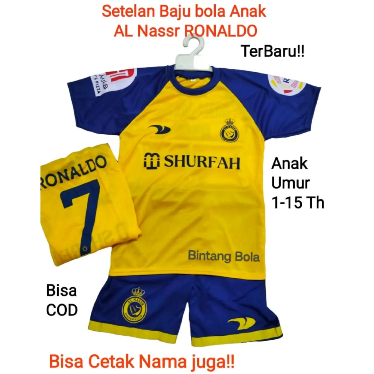 SETELAN BAJU BOLA ANAK RONALDO BISA CETAK NAMA/JERSEI ANAK/FUTSAL/SEPAKBOLA/OLAHRAGA Outdoor