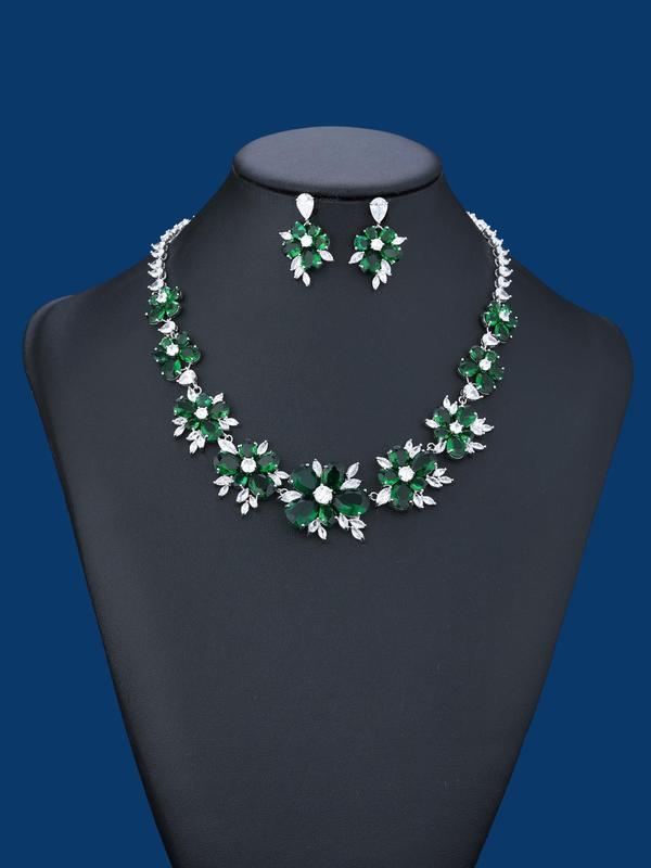 Flower Design Artificial Gemstone Jewelry Set, Elegant Necklace & Dangle Earrings for Party, Daily Decor, Trendy All-match & Exquisite Jewelry for Birthday Gift 8