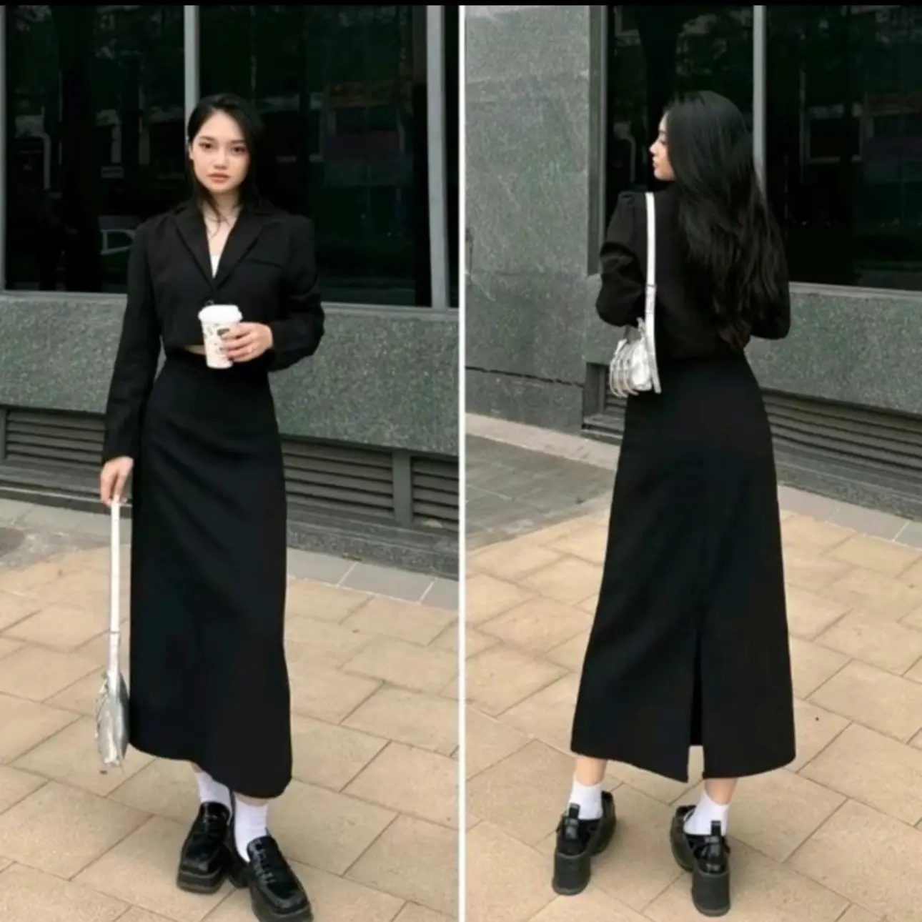 Chấn váy chữ A dáng suông dài xẻ tà sau, chân váy bút chì nữ, váy thiết kế women