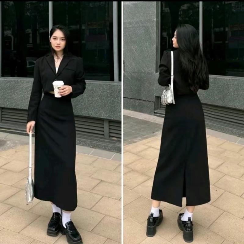  Chấn váy chữ A dáng suông dài xẻ tà sau chân váy bút chì nữ váy thiết kế women 