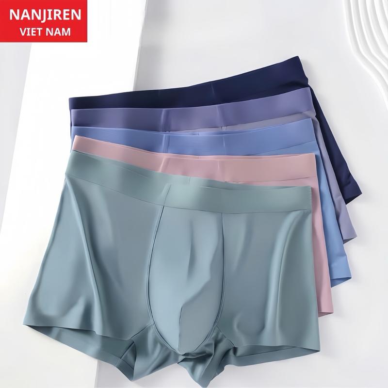 Combo 3,combo 4 Quần Sịp Boxer Su Đúc Nanjiren Vải Lụa Băng Cao Cấp Không Đường May (Che tên sản phẩm) Quần Boxer Nam Menswear Quần Lót Thun