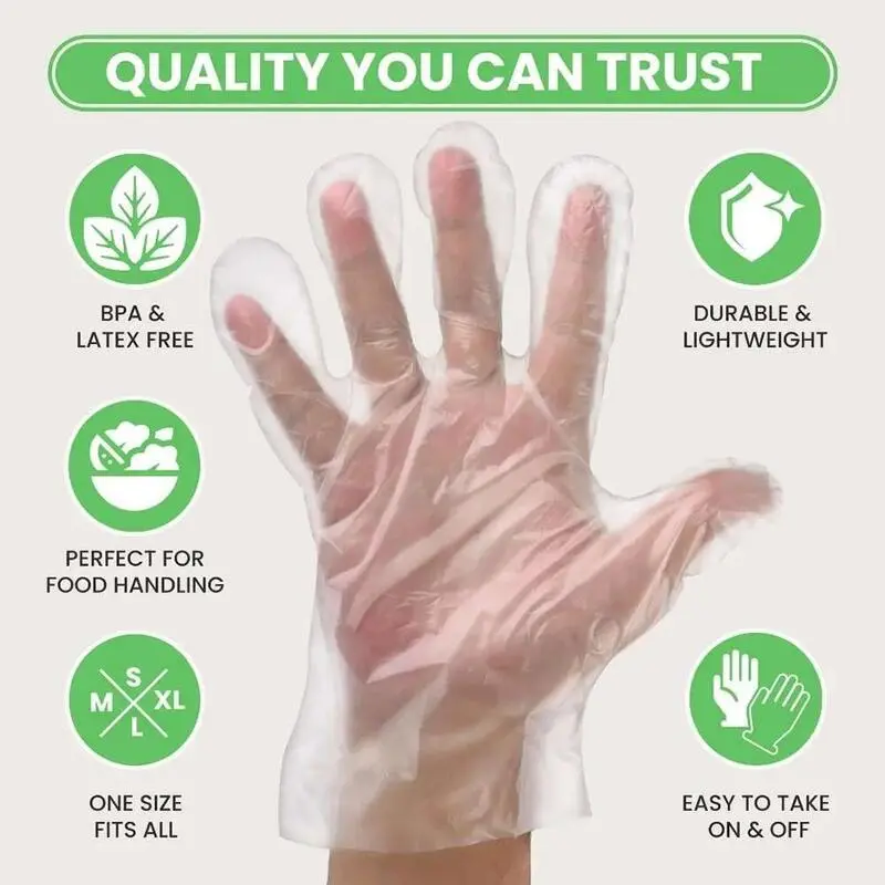 100Pcs Acid Work Safety Disposable New Food Grade TPE Latex Free Non-Slip Transparent Cleaning Gloves