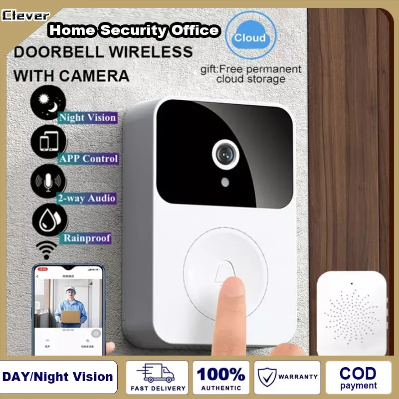 Smart Wireless WIFI Video Doorbells with Camera Outdoor Waterproof App Door Bell HD Night Vision House Security Camera Alarm Home Doorbell Intelligent Two-way Talkback Cloud Storage
