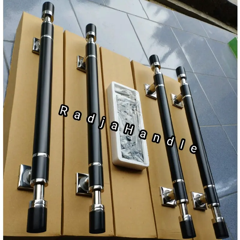 Paket hemat COD 4pcs handle pintu rumah motif barbel hitam 45cm 60cm  80cm dan 1 set bodi kunci pelor rumah stainless 1