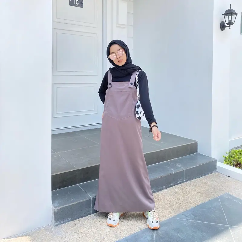 Aerora Baju Kodok Overall Rok Wanita Motif Polos Premium Terbaru 2025 Simpel Kekinian Katun Panjang 1