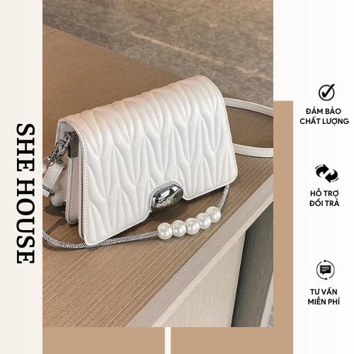  Túi xách nữ xinh khoá gập  Đeo Vai bằng  Da  kèm dây đeo chéo lấp lánh 