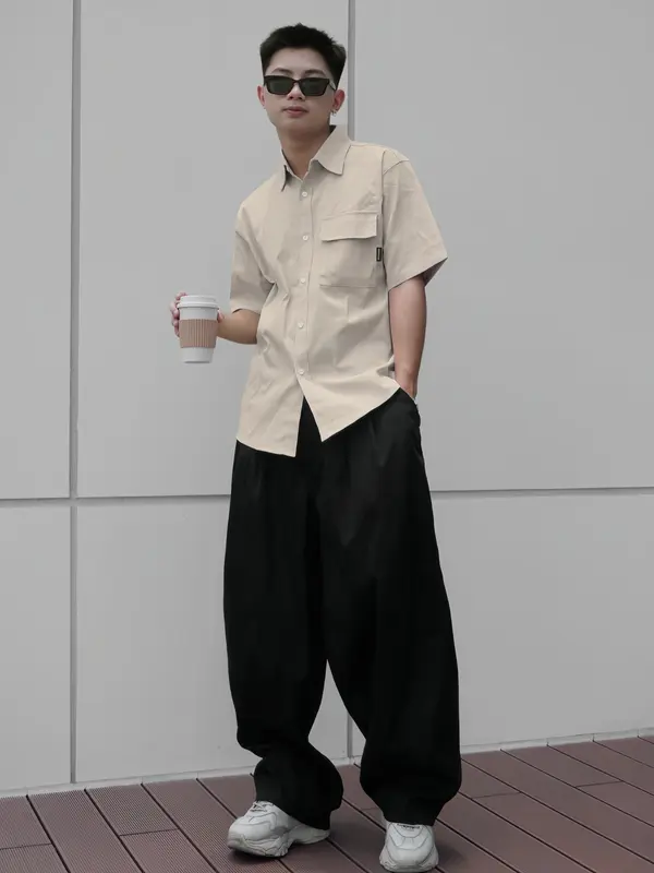 Áo sơ mi cộc tay Press Odin Club, Áo sơ mi cộc tay nam nữ unisex chất liệu vải kaki 2 da 6