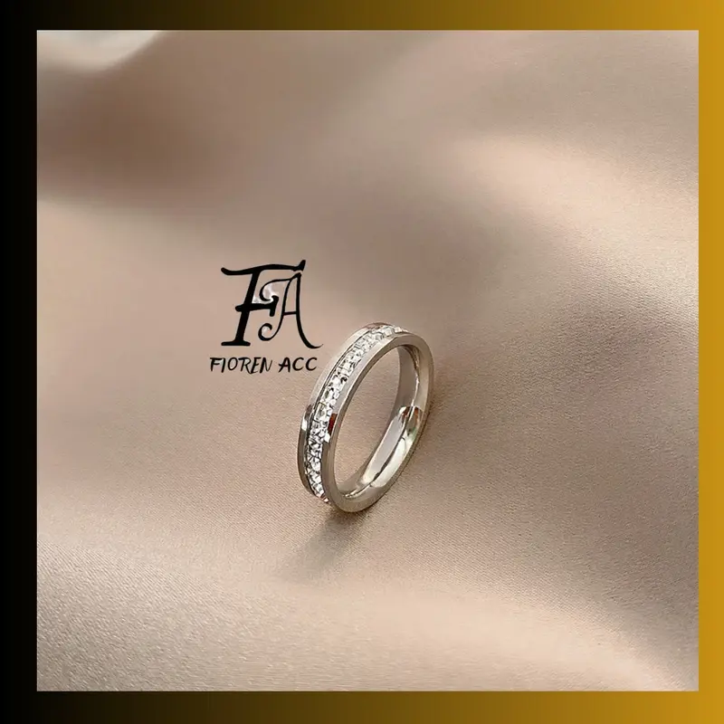 FA Cincin Baris Tunggal Cincin Titanium Anti Karat Cincin Berlian Silver YRY-TG001 1