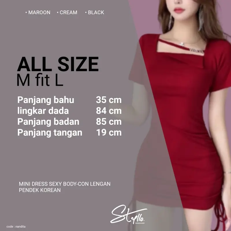 Baju Bodycon Sexy Mini Dress Korea Lengan Pendek Wanita Body Pita Scuba Boat Square Neck Polos Basic Premium Merah Maroon Marun Polos Manis Cantik 5