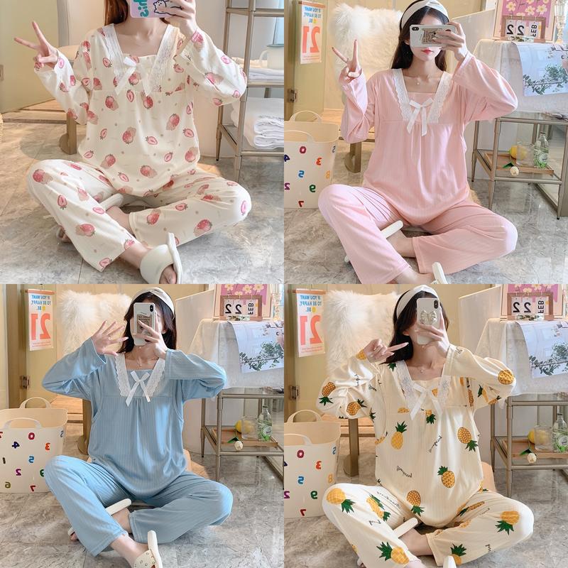 COMBO 2 BỘ quần áo chất coton thoáng mát mặc Bầu và Sau sinh cổ ren, có thiết kế cho bé ti (40kg - 95kg) Váy Bầu Đầm Bầu